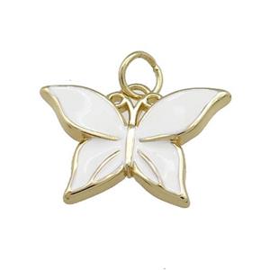 Copper Butterfly Pendant White Enamel Gold Plated, approx 13-20mm