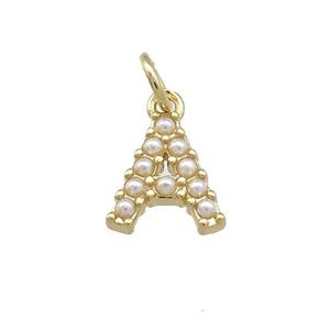 Copper Letter-A Pendant Pave Pearlized Resin Gold Plated, approx 3-10mm