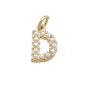 Copper Letter-D Pendant Pave Pearlized Resin Gold Plated, approx 3-10mm