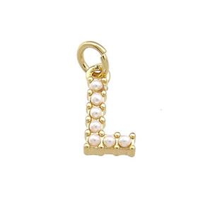 Copper Letter-L Pendant Pave Pearlized Resin Gold Plated, approx 3-10mm