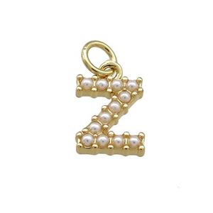 Copper Letter-Z Pendant Pave Pearlized Resin Gold Plated, approx 3-10mm