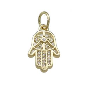 Copper Hamsahand Pendant Pave Zircon Gold Plated, approx 10-14mm