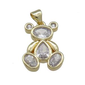 Copper Bear Pendant Pave Zircon Gold Plated, approx 15-20mm