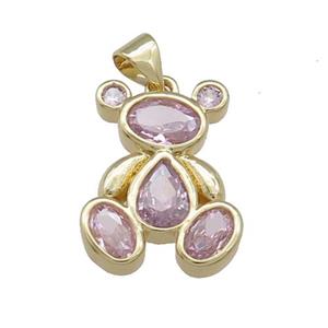 Copper Bear Pendant Pave Pink Zircon Gold Plated, approx 15-20mm