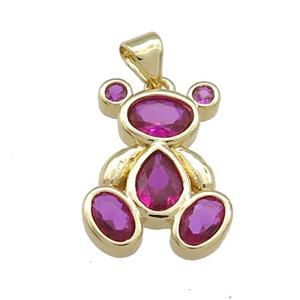 Copper Bear Pendant Pave Fuchsia Zircon Gold Plated, approx 15-20mm