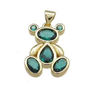 Copper Bear Pendant Pave Green Zircon Gold Plated, approx 15-20mm