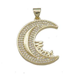 Copper Moon Charms Pendant Pave Zircon Mama Gold Plated, approx 18-20mm