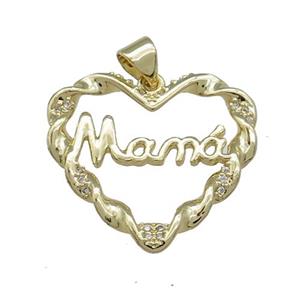 Copper Heart Pendant Pave Zircon Mama Gold Plated, approx 20mm