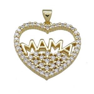 Copper Heart Pendant Pave Zircon Mama Gold Plated, approx 20mm
