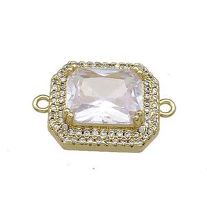 Copper Rectangle Connector Pave Crystal Glass Zircon Gold Plated, approx 16-18mm