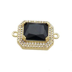 Copper Rectangle Connector Pave Black Crystal Glass Zircon Gold Plated, approx 16-18mm