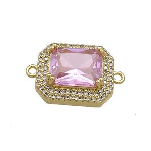 Copper Rectangle Connector Pave Pink Crystal Glass Zircon Gold Plated, approx 16-18mm