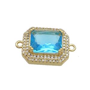Copper Rectangle Connector Pave Aqua Crystal Glass Zircon Gold Plated, approx 16-18mm