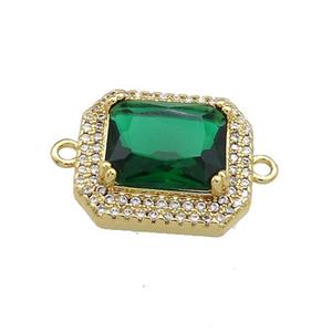 Copper Rectangle Connector Pave Green Crystal Glass Zircon Gold Plated, approx 16-18mm