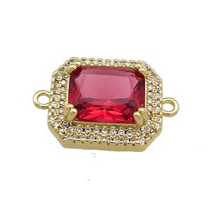 Copper Rectangle Connector Pave Red Crystal Glass Zircon Gold Plated, approx 16-18mm