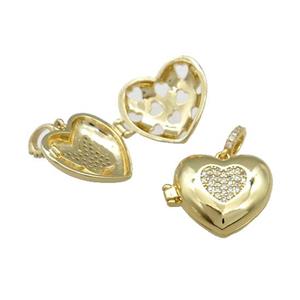 Copper Heart Locket Pendant Pave Zircon Gold Plated, approx 20mm