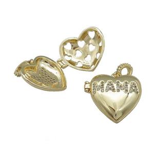 Copper Heart Locket Pendant Pave Zircon MAMA Gold Plated, approx 20mm