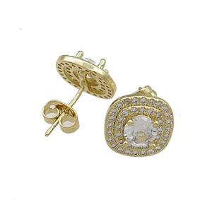 Copper Stud Earrings Pave Zircon Gold Plated, approx 11mm