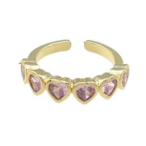 Copper Heart Rings Pave Pink Zircon Gold Plated, approx 5mm, 18mm dia