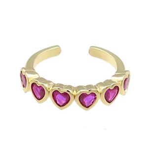 Copper Heart Rings Pave Fuchsia Zircon Gold Plated, approx 5mm, 18mm dia