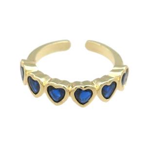 Copper Heart Rings Pave Blue Zircon Gold Plated, approx 5mm, 18mm dia