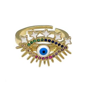 Copper Rings Pave Zircon Evil Eye Gold Plated, approx 15-20mm, 18mm dia