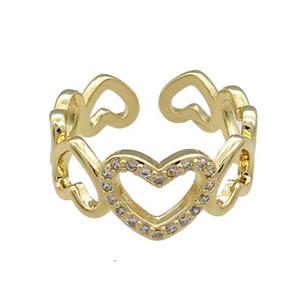 Copper Heart Rings Pave Zircon Gold Plated, approx 10mm, 18mm dia