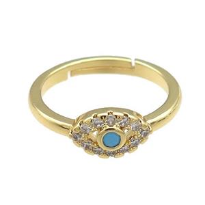 Copper Rings Pave Zircon Eye Adjustable Gold Plated, approx 7-11mm, 18mm dia