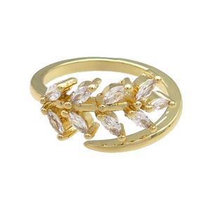 Copper Rings Pave Zircon Leaf Gold Plated, approx 8mm, 18mm dia