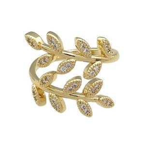 Copper Rings Pave Zircon Leaf Gold Plated, approx 8mm, 18mm dia