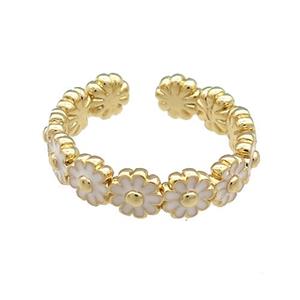 Copper Rings Daisy White Enamel Gold Plated, approx 5mm, 18mm dia