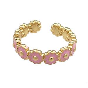 Copper Rings Daisy Pink Enamel Gold Plated, approx 5mm, 18mm dia