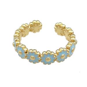 Copper Rings Daisy Blue Enamel Gold Plated, approx 5mm, 18mm dia