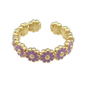 Copper Rings Daisy Purple Enamel Gold Plated, approx 5mm, 18mm dia