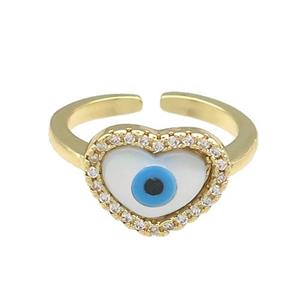 Copper Heart Rings Pave Zircon Evil Eye Gold Plated, approx 11-13mm, 18mm dia