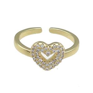 Copper Heart Rings Pave Zircon Gold Plated, approx 9-10mm, 18mm dia