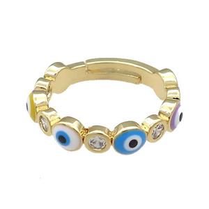 Copper Rings Pave Zircon Evil Eye Adjustable Gold Plated, approx 5mm, 18mm dia