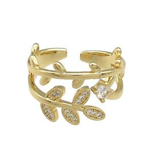 Copper Rings Pave Zircon Leaf Gold Plated, approx 14mm, 18mm dia