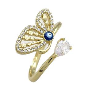 Copper Rings Pave Zircon Butterfly Gold Plated, approx 10-17mm, 4-6mm, 18mm dia