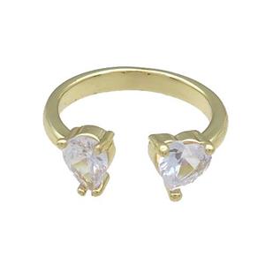 Copper Rings Pave Zircon Heart Gold Plated, approx 7mm, 18mm dia