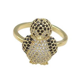 Copper Rings Pave Zircon Penguin Gold Plated, approx 12-18mm, 18mm dia