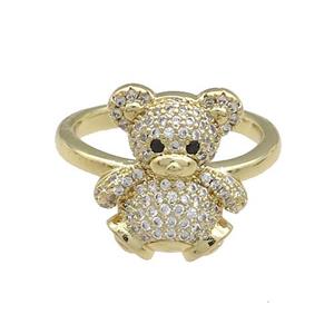 Copper Bear Rings Pave Zircon Gold Plated, approx 14-16mm, 18mm dia