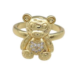Copper Bear Rings Pave Zircon Gold Plated, approx 13-18mm, 18mm dia