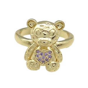 Copper Bear Rings Pave Purple Zircon Gold Plated, approx 13-18mm, 18mm dia