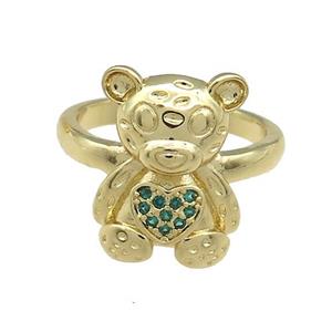 Copper Bear Rings Pave Green Zircon Gold Plated, approx 13-18mm, 18mm dia