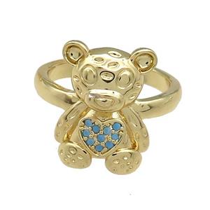Copper Bear Rings Pave Turq Zircon Gold Plated, approx 13-18mm, 18mm dia