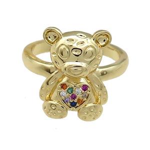 Copper Bear Rings Pave Multicolor Zircon Gold Plated, approx 13-18mm, 18mm dia