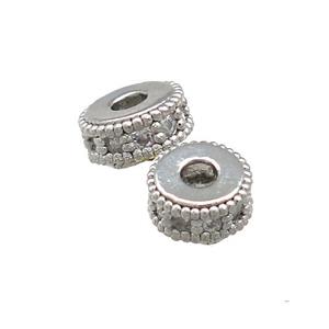 Copper Heishi Beads Pave Zircon Platinum Plated, approx 6mm