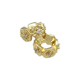 Copper Rondelle Beads Pave Zircon Gold Plated, approx 10mm