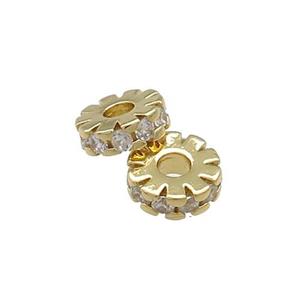 Copper Heishi Beads Pave Zircon Gold Plated, approx 6mm
